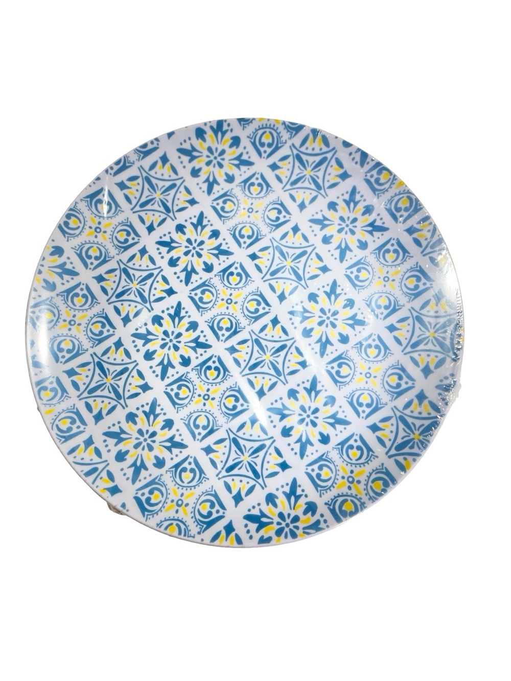 NWT Celebrate It Citrus Kitchen Plastic Dinner Plates 10" Blue Tile Set 10ct New